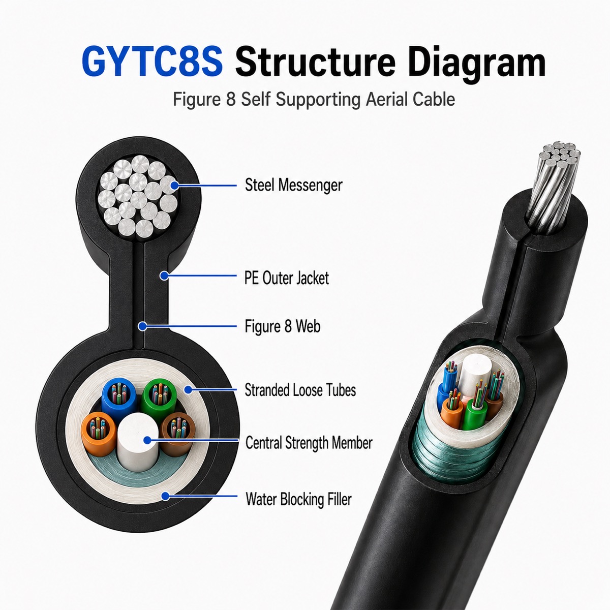GYTC8S Figure 8 Fiber Optic Cable produit et référence de construction 2